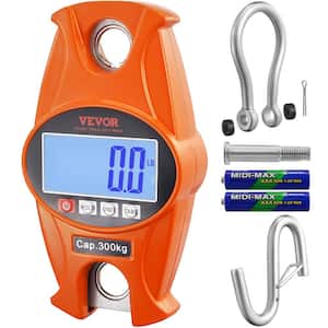 Digital Crane Scale 660 lbs. Industrial Heavy-Duty Hanging Scale with Cast Aluminum Case and LCD Screen (Orange)