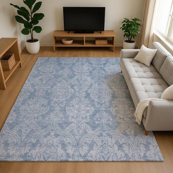 Mayfield Premium Machine Washable Abstract AMF1659 Blue 8 ft. x 10 ft. Area Rug