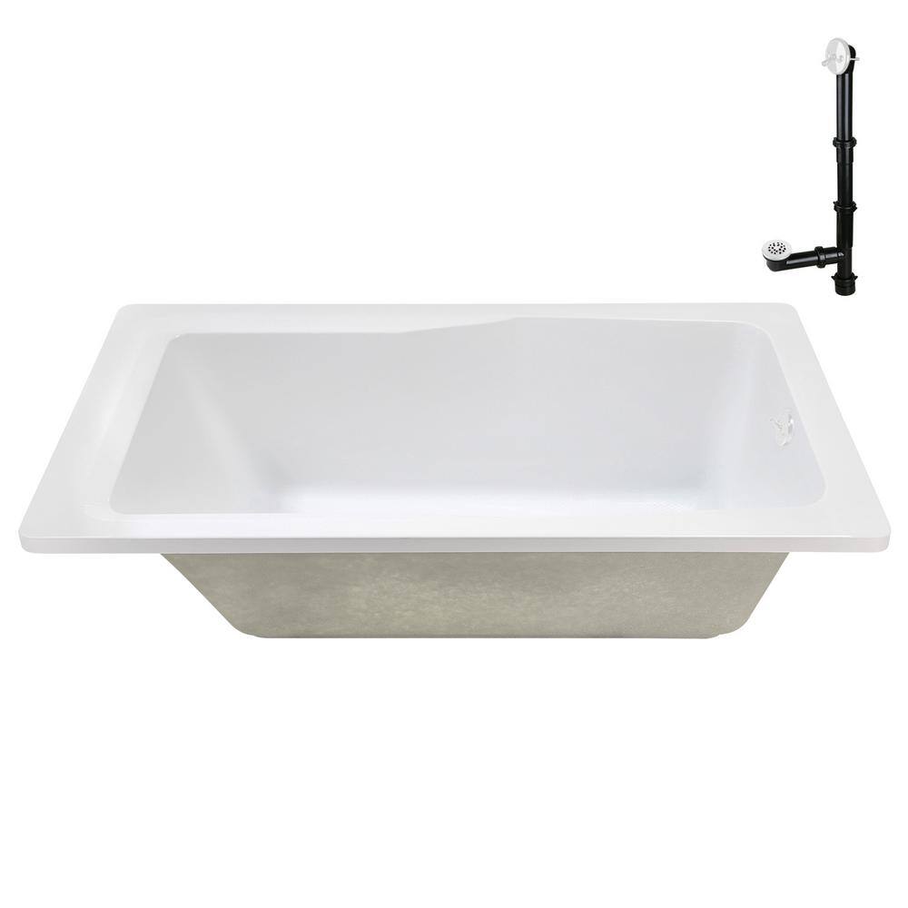 66'' White Acrylic Rectangular Drop-In Soaking Bathtub