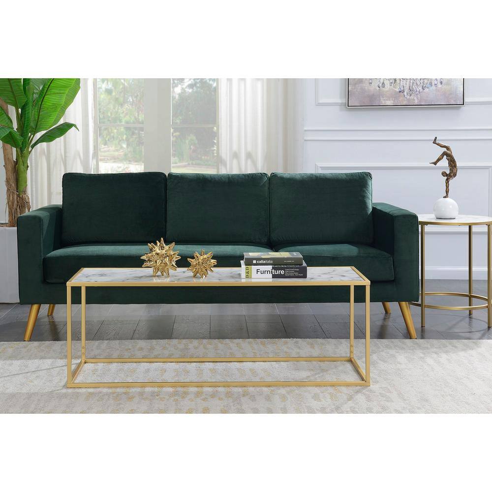 Gold Faux Marble Rectangular Coffee Table with Metal Frame