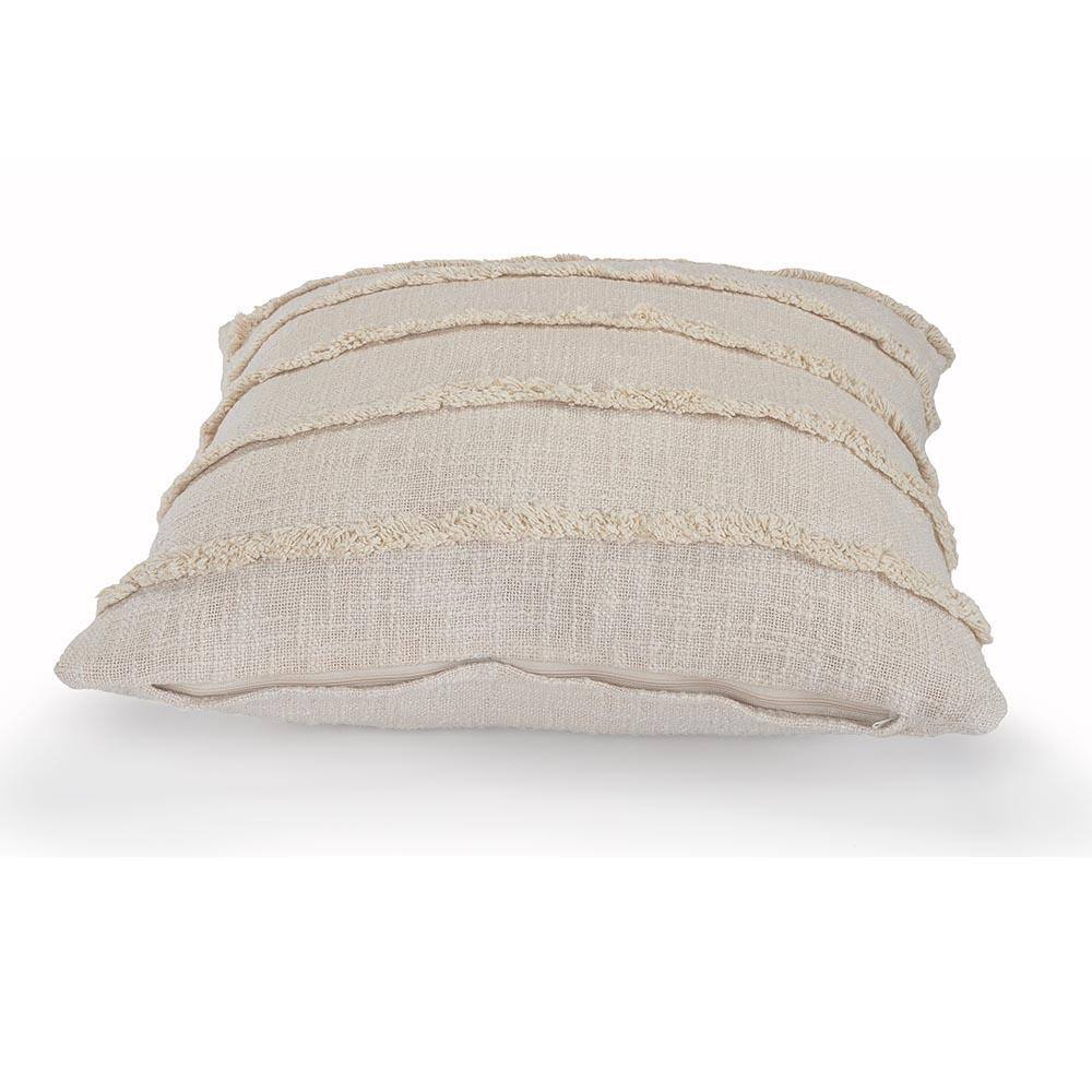 Beige Over-Tufted Fringed 20" Square Throw Pillow