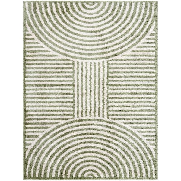 Livabliss Fossay Shag Green 8 ft. x 10 ft. Modern Indoor Area Rug