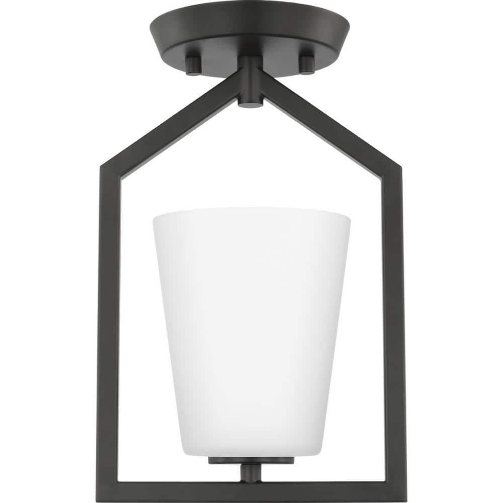 Vertex Collection 7.37 in. One-Light Matte Black Etched White Contemporary Semi-Flush Mount price history on PriceWatchPro