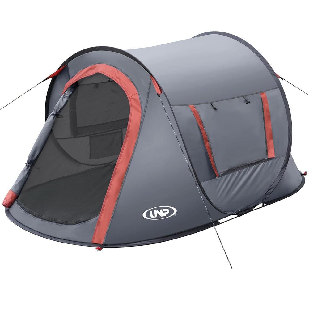 7.2 ft. x 4.5 ft. Gray 2 Person Pop-up Camping Tent, Portable Beach Tent wi