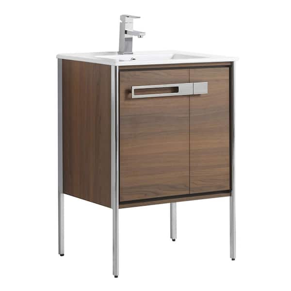 FINE FIXTURES Oakville 24 in. W x 18.32 in. D x 33.5 in. H Bath Vanity in Walnut Ebony with White Ceramic Top