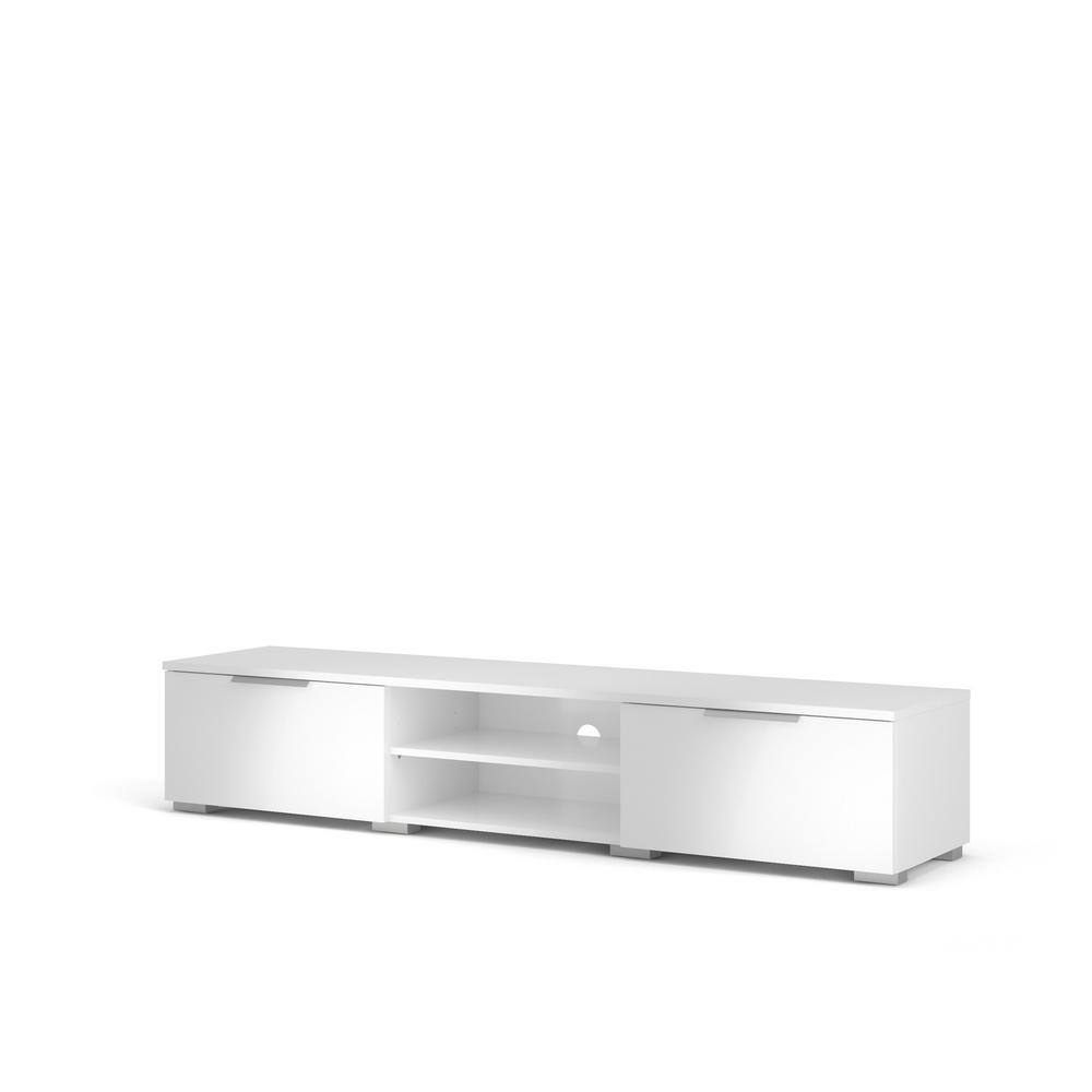 White Gloss Engineered Wood TV Stand with Cabinet and Shelves