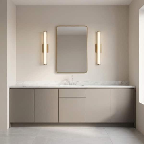 Cavitt 18 in. W x 3 in H Satin Brass Modern LED 1-Light Indoor Dimmable Bathroom Wall Sconce with White Acrylic Diffuser