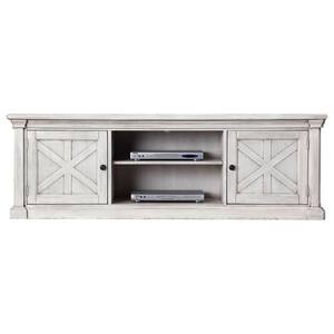 91.63 in. White Wood TV Stand Fits TVs Upto 58 in. with 2-Shelves