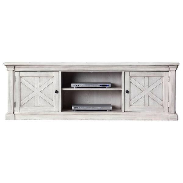 Benjara 91.63 in. White Wood TV Stand Fits TVs Upto 58 in. with 2-Shelves