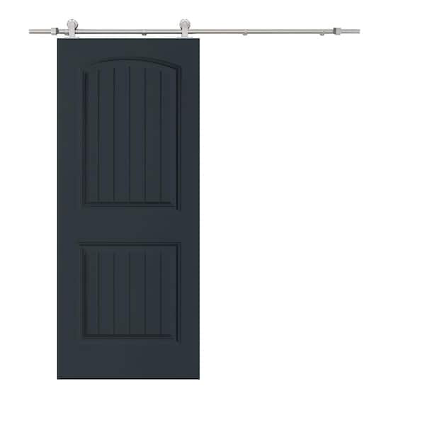 CALHOME Elegant 30 in. x 80 in. Charcoal Gray Stained Composite MDF 2 Panel Camber Top Sliding Barn Door with Hardware Kit