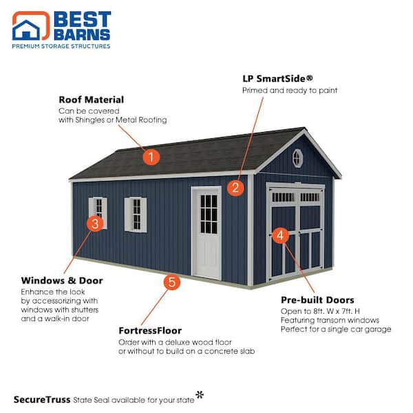 Best Barns - Tailored Titan 12 ft. x 24 ft. Wood Garage Kit with Classic Transom Doors and High Side Walls