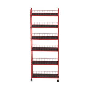 10 in. W 6-Shelf Red Metal Kitchen Car with Wheels