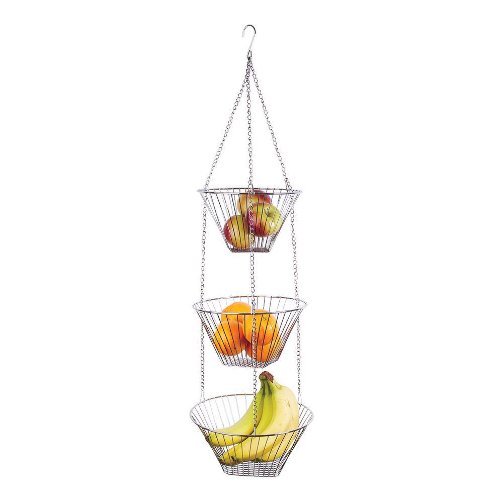 Chrome Three Tier Hanging Baskets for Kitchen Storage
