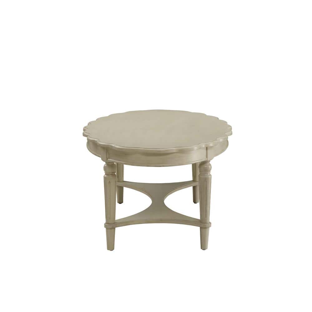 Fordon Antique White Oval Wood Coffee Table with Bottom Shelf