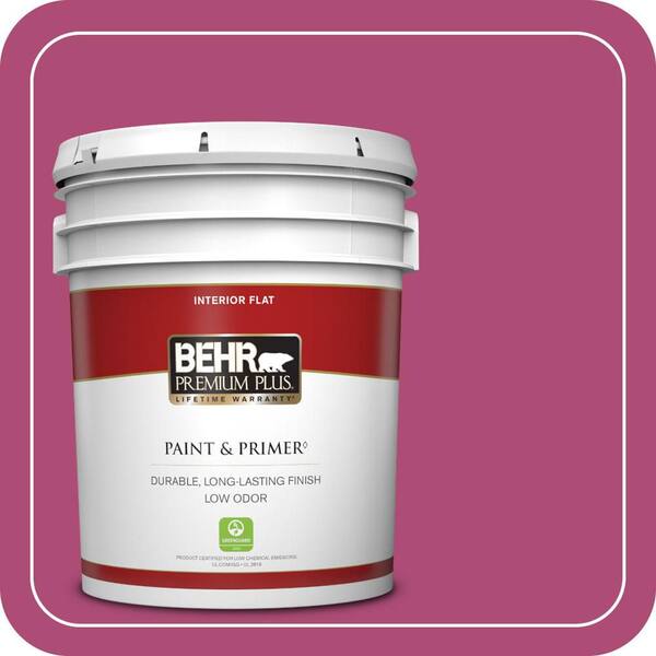 BEHR PREMIUM PLUS 5 gal. #100B-7 Hot Pink Flat Low Odor Interior Paint & Primer