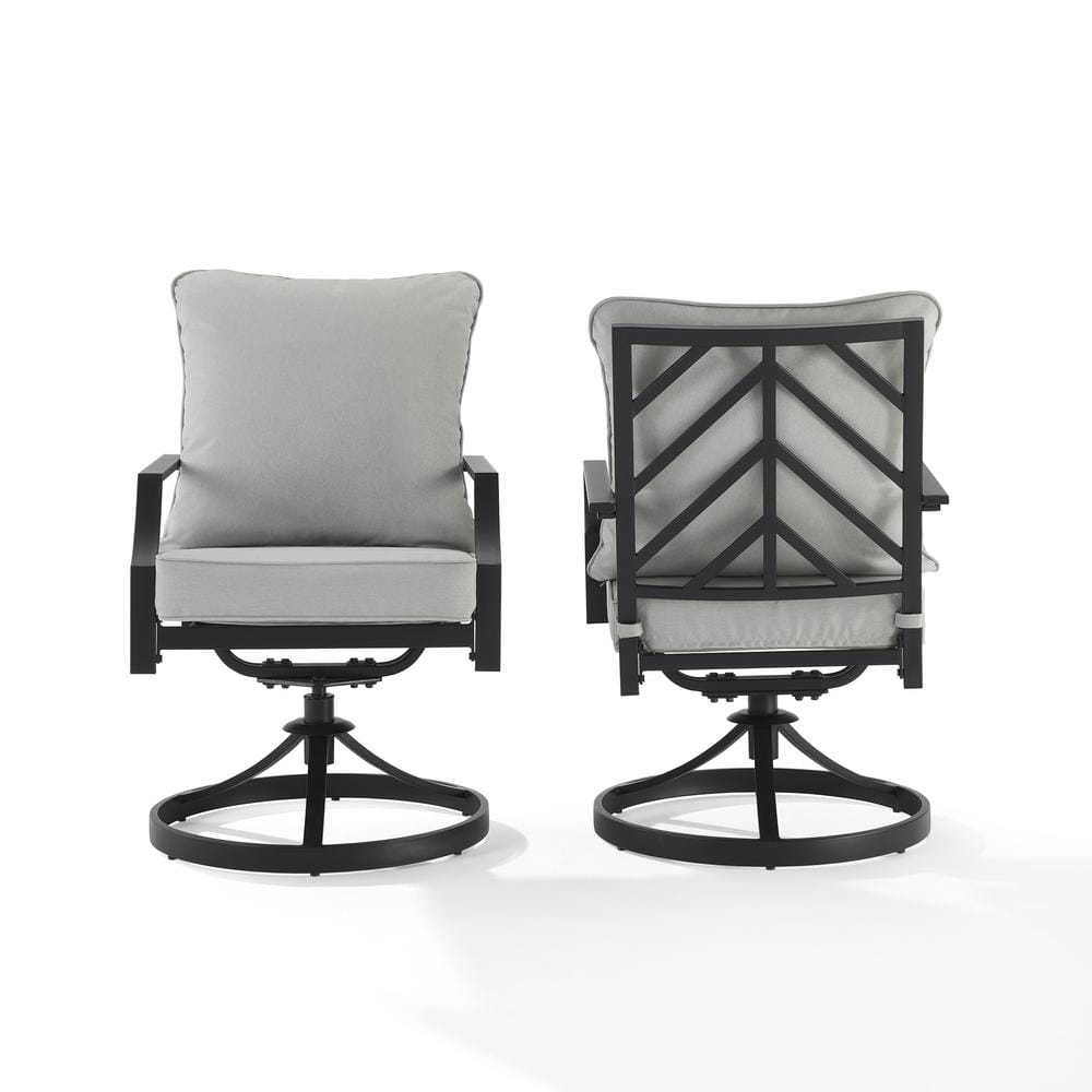 Otto Swivel Outdoor Dining Chair Set with Chevron Gray Cushions