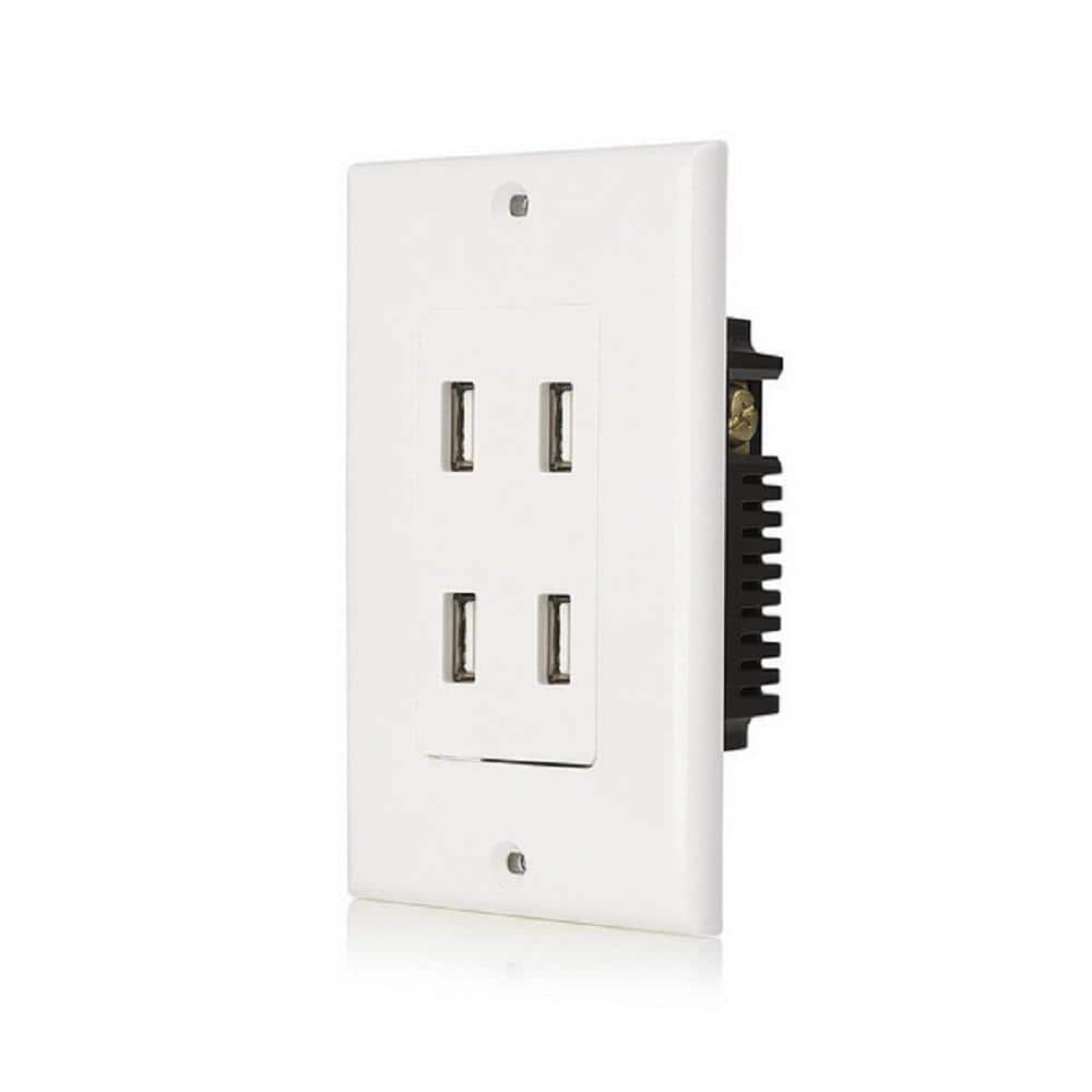 GE Ultra Pro USB Wall Receptacle Charging Station UL Listed USB Wall Outlet 4 USB Outlet White 40543 