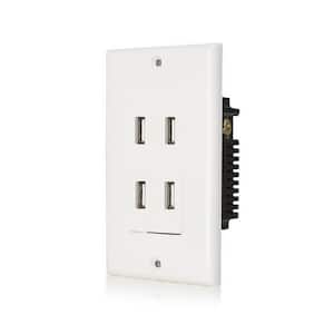 4.8 Amp 4-Port USB Charger Duplex Wall Outlet Receptacle, White