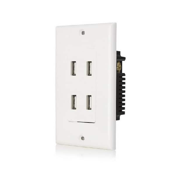 TruePower 4.8 Amp 4-Port USB Charger Duplex Wall Outlet Receptacle, White