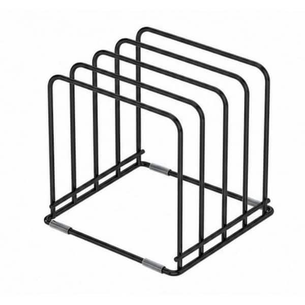 5-Slot Heavy Duty Black Standing Steel Kitchen Cabinet Organizer, Pot Rack Divided Bakeware Rack for Skillets