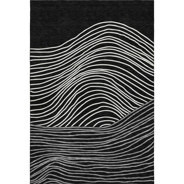 Mayfield Premium Machine Washable Abstract AMF2350 Black 5 ft. x 7 ft. 6 in. Area Rug