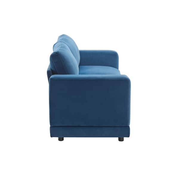 CHRISTOPHER KNIGHT HOME Liora 81.1 in. Modern Upholstered Velvet Square Arm Rectangle Loveseat Sofa, Blue