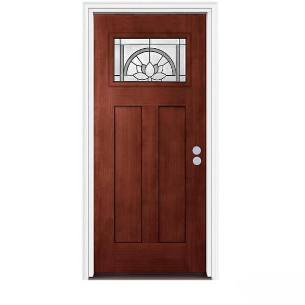 JELD-WEN 36 in. x 80 in. Craftsman Ardsley Black Cherry Left-Hand Stained Fiberglass Prehung Front Door w/Brickmould