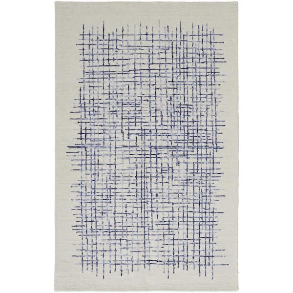 HomeRoots 2 ft. x 8 ft. Ivory, Blue Plaid Area Rug