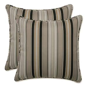 Stripe Black Square Outdoor Square Throw Pillow 2-Pack