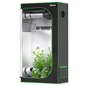 3 ft. x 1.7 ft. x 5.3 ft. Mylar Hydroponic Grow Tent with Observation Window & Floor Tray Black
