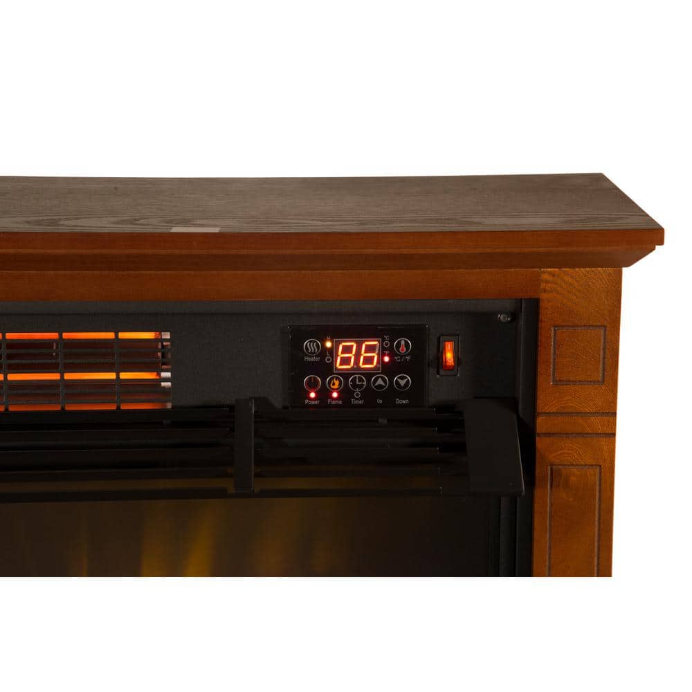 Vintage Oak Electric Mobile Fireplace with Tri-Color Flame
