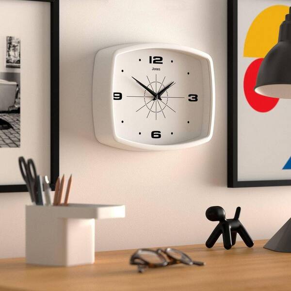 10 in. W Rectangular Retro White Analog Plastic Wall Clock HP10926 10 in. W Rectangular Retro White Analog Plastic Wall Clock HP10926