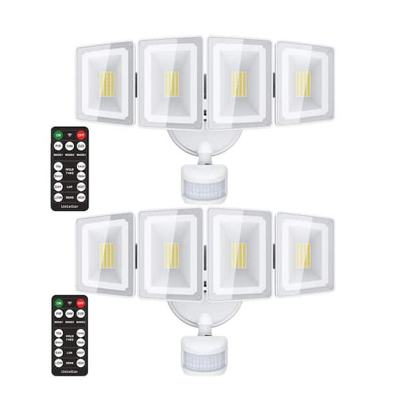 100 Watt Equivalent 10000 Lumen 270 Degree White Motion Sensing Dusk to Dawn LED Flood Light 2 Pack