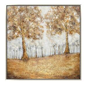Golden Forest in. Silver Wooden Floating Frame Hand Painted Acrylic Wall Art 39 in. x 39 in.