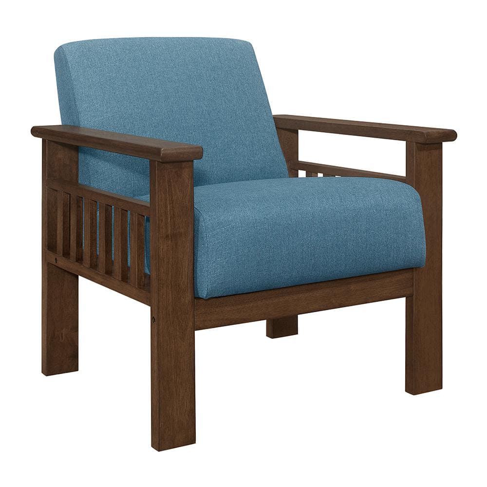Amerllia Blue Fabric Upholstery Solid Wood Accent Chair