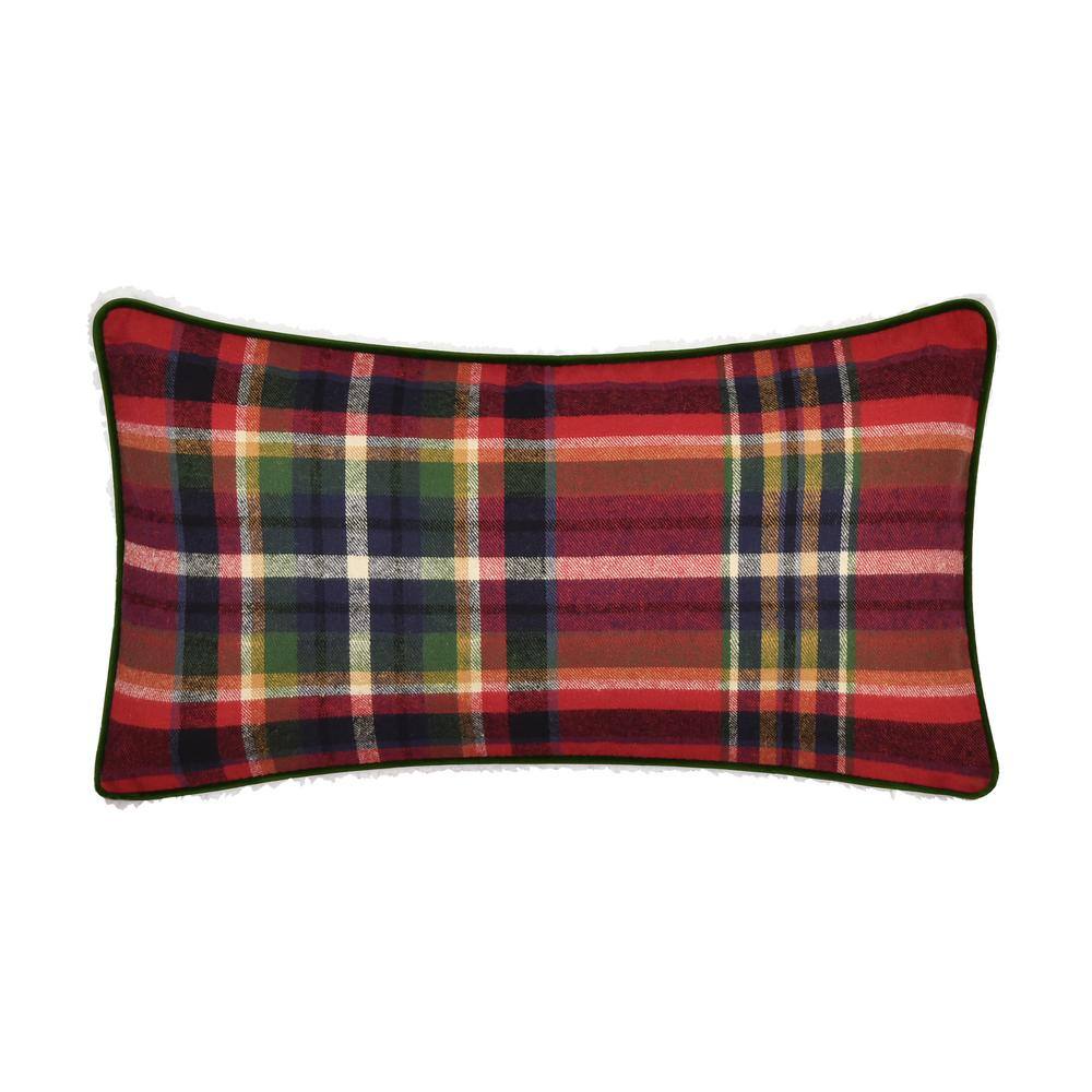 Asher Red Cotton Plaid Boudoir Decorative Throw Pillow 15 In. L X 22 In. W