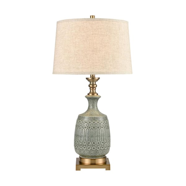 Titan Lighting Staffa 33 in. Blue Table Lamp with Hardback Fabric Shade, No Design