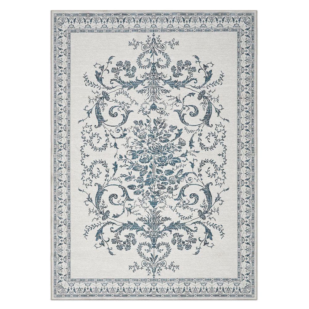 Laura Ashley Josette Medallion Chenille Sea Spray Blue 5 ft. x 7