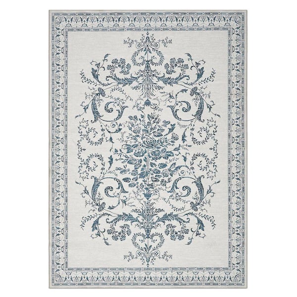 Josette Medallion Chenille Sea Spray Blue 5 ft. x 7 ft. Polyester Runner Rug