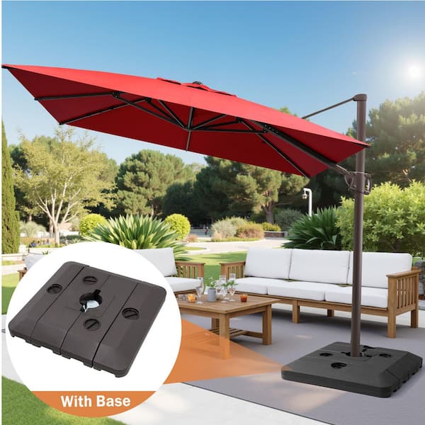 9 ft. x 11 ft. Rectangular Offset Cantilever 360° Rotation Patio Umbrella in Red with 240 lbs. Weighted Square Base