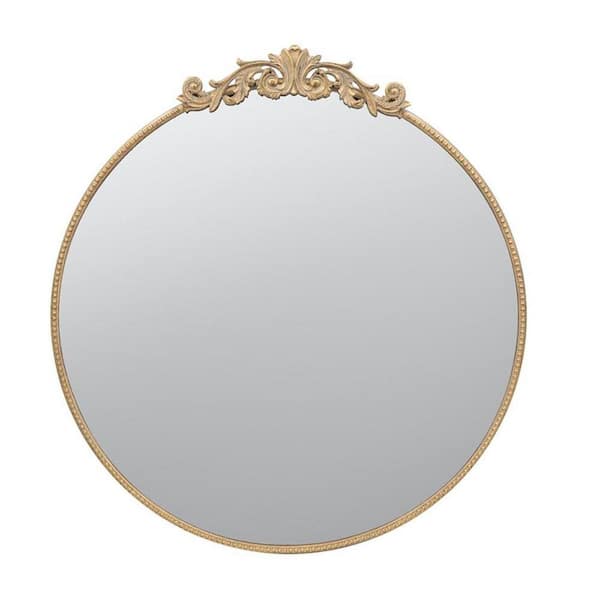 HomeRoots 36 in. W x 38.5 in. H Wood Gold Vanity Mirror