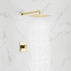 1-Spray Patterns with 2.5 GPM 10 in. Square Wall Mount Rain Fixed Shower Head in Brushed Gold