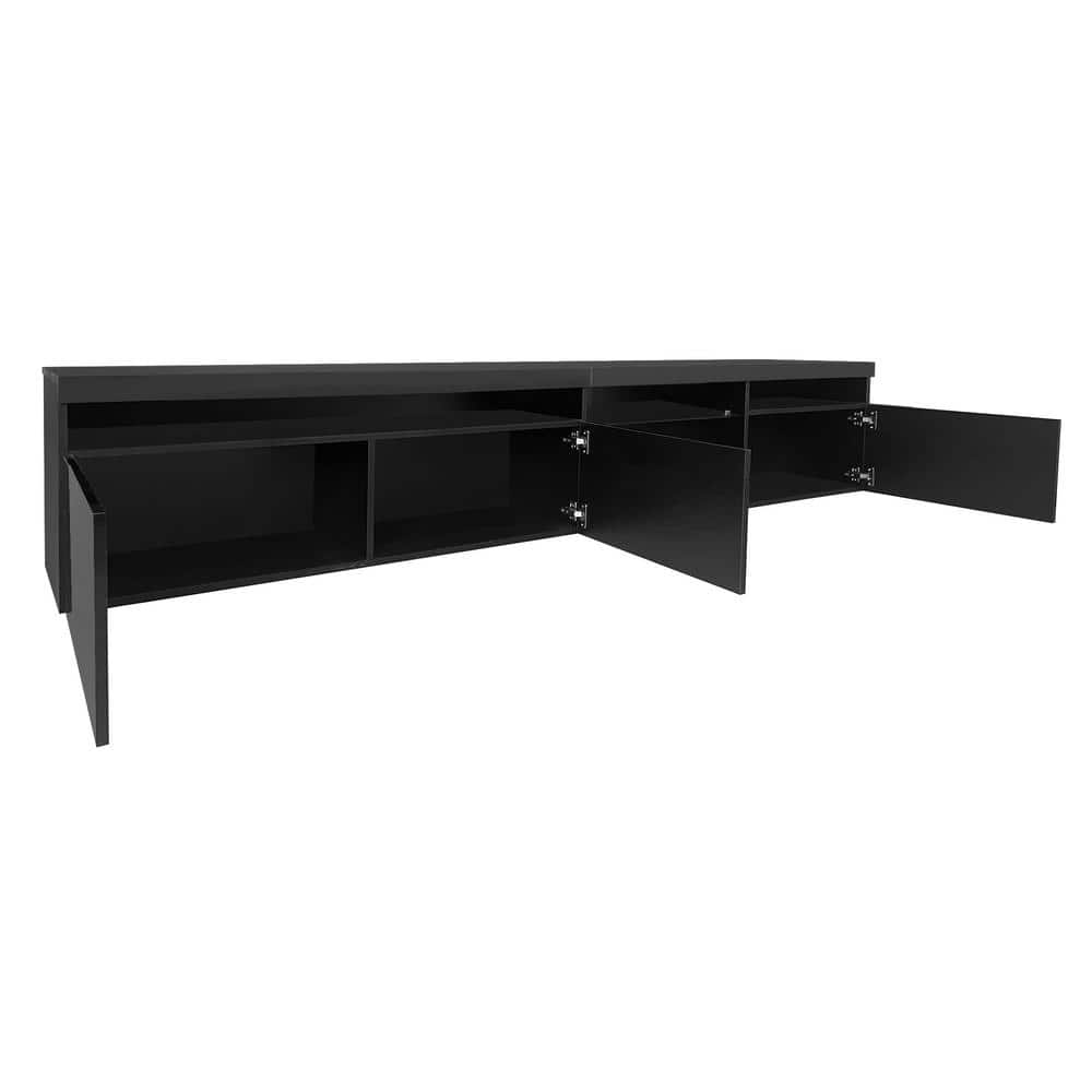 Black 94.5" TV Stand with LED Lights and Cabinets