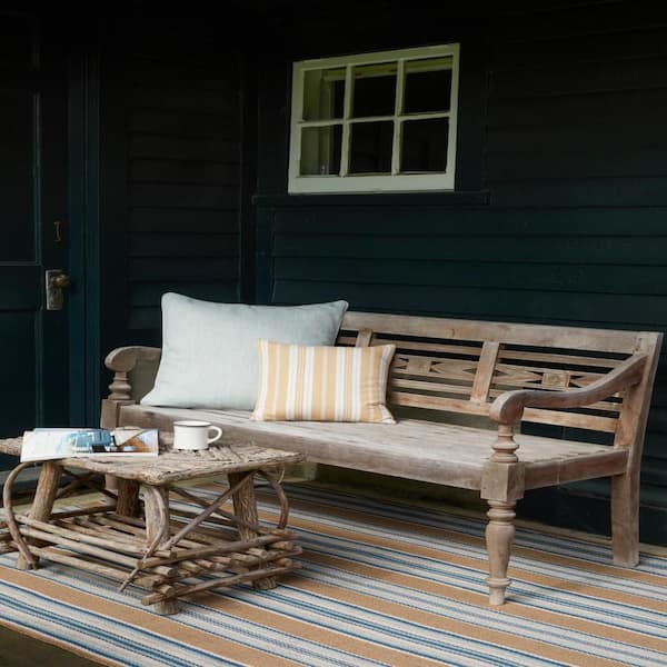 Heron Stripe Handwoven Blue 3 ft. x 20 ft. Outdoor Runner Rug
