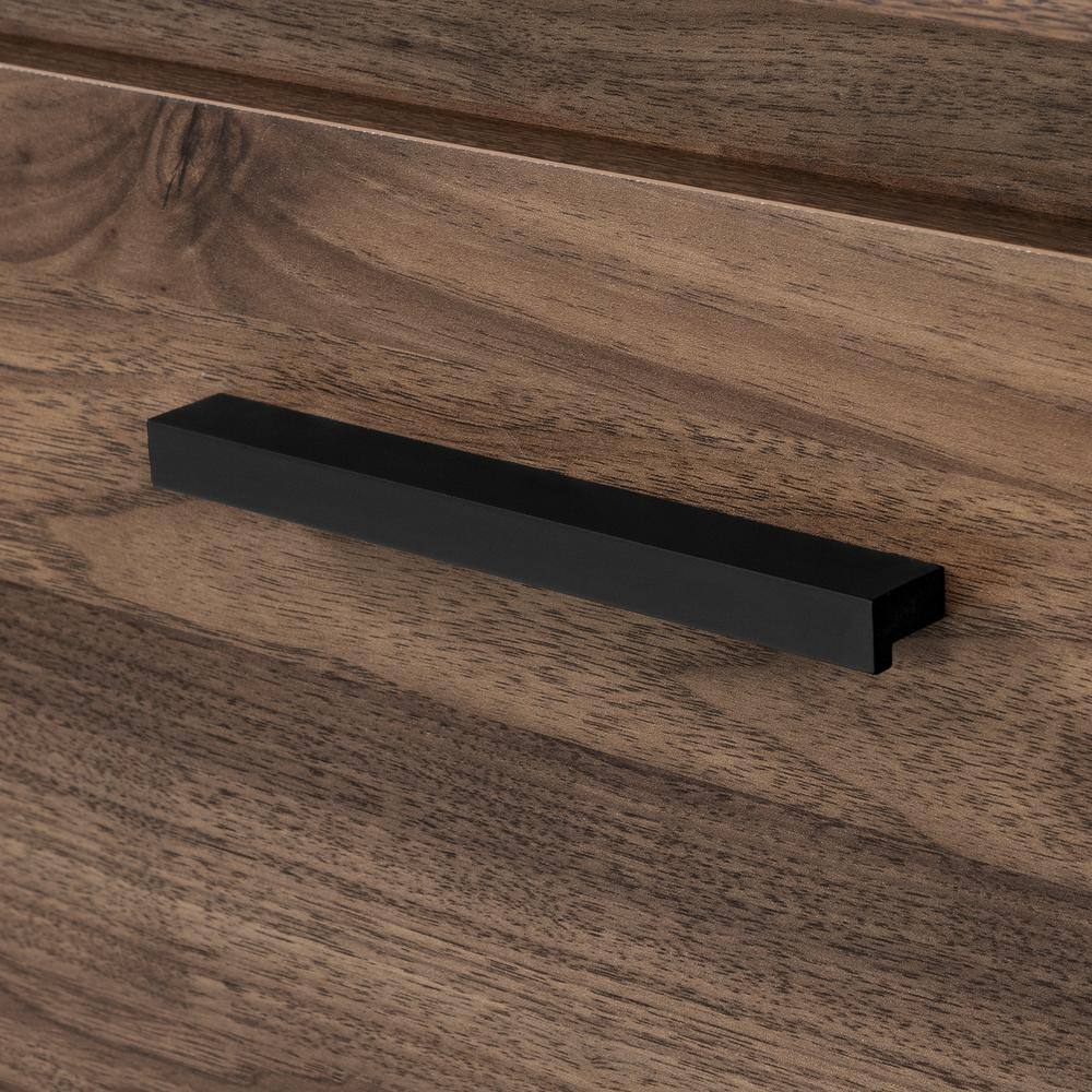 Natural Walnut 2-Drawer Nightstand with Black Handles