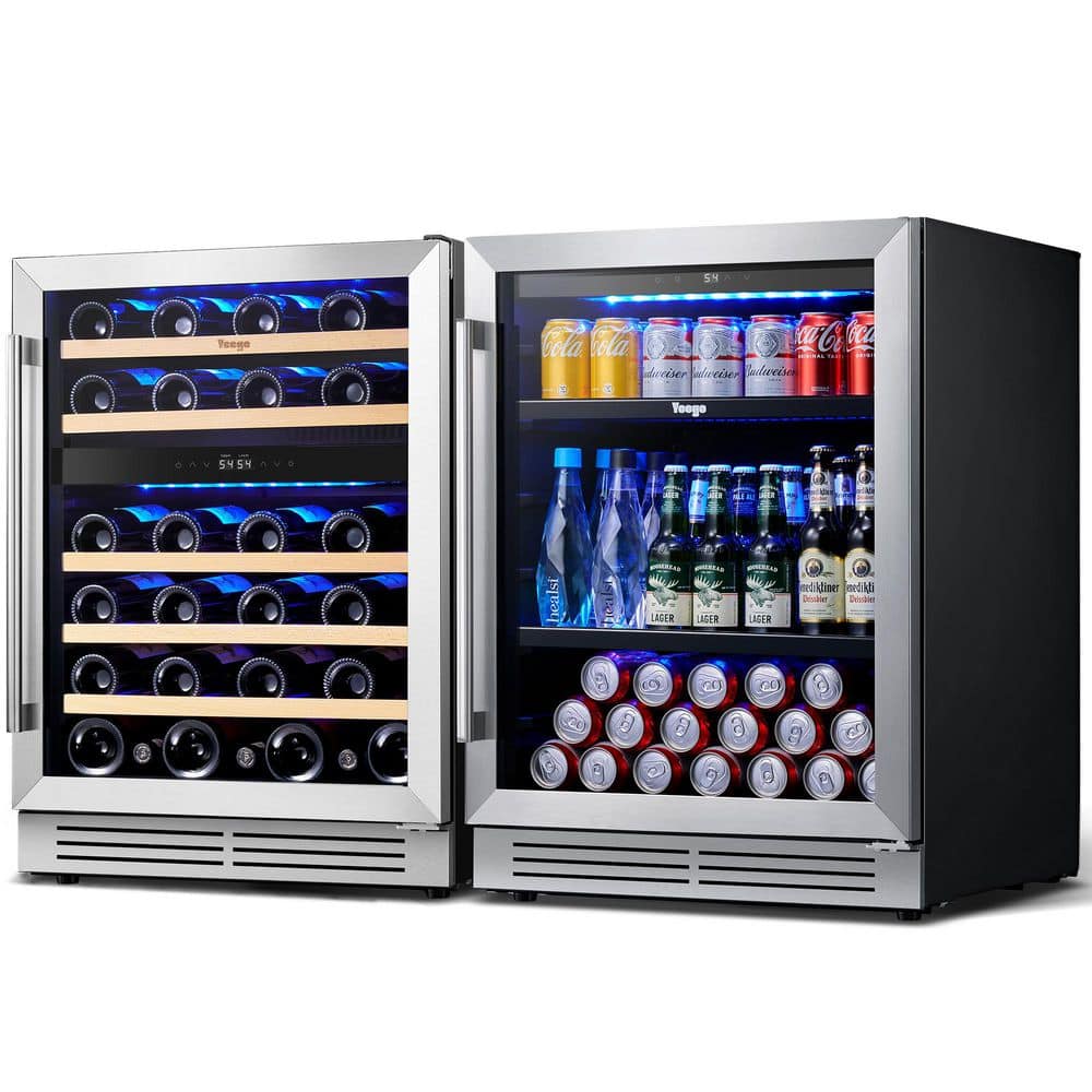 Yeego 48 in. Triple Zone 46-Wine Bottles 140-Cans Beverage and Wine Cooler Side-by-Side Refrigerators Built-in Fridge in Black