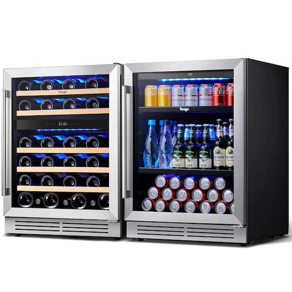 Yeego 48 in. Triple Zone 46-Wine Bottles 140-Cans Beverage and Wine Cooler Side-by-Side Refrigerators Built-in Fridge in Black