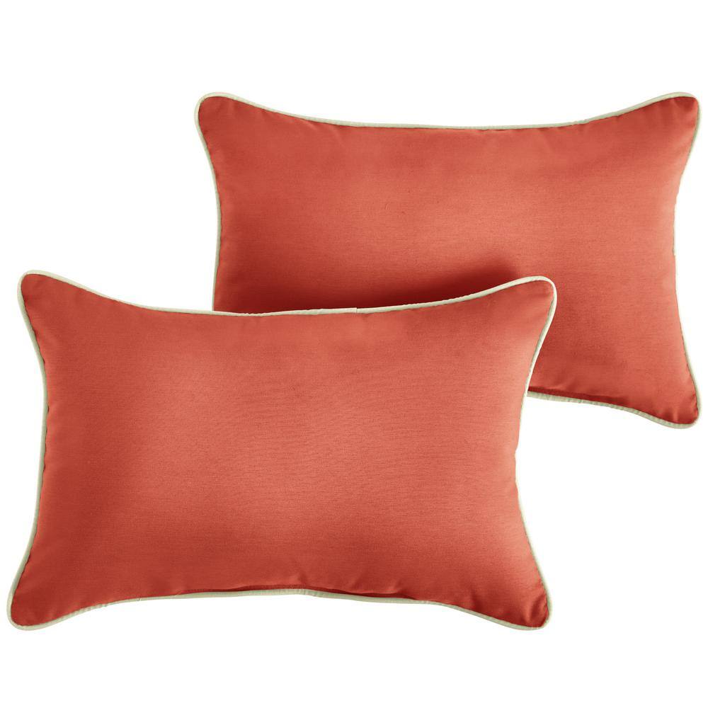 Sunbrella Melon Coral Orange with Ivory Rectangular Outdoor Corded Lumbar P