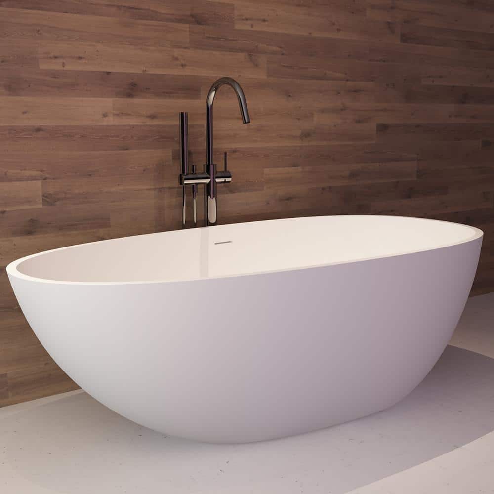 71'' White Solid Surface Freestanding Soaking Bathtub