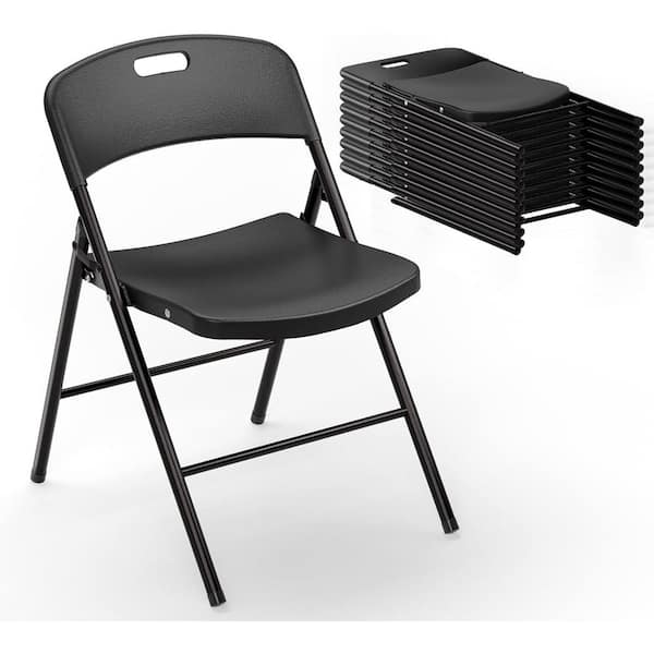 Black Plastic Stackable Folding Chair Dining Chair (Set of 10)